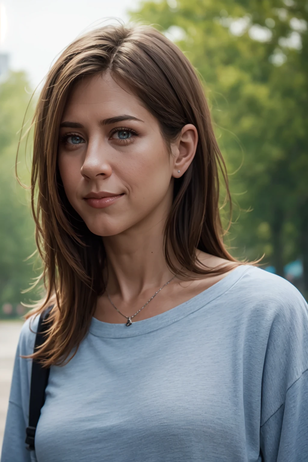 <lora:mondongo_LoRA_JenniferAniston:1> mndngwmn, (ultra realistic, 8k,high quality),(medium shot), wearing casual clothes, on the park