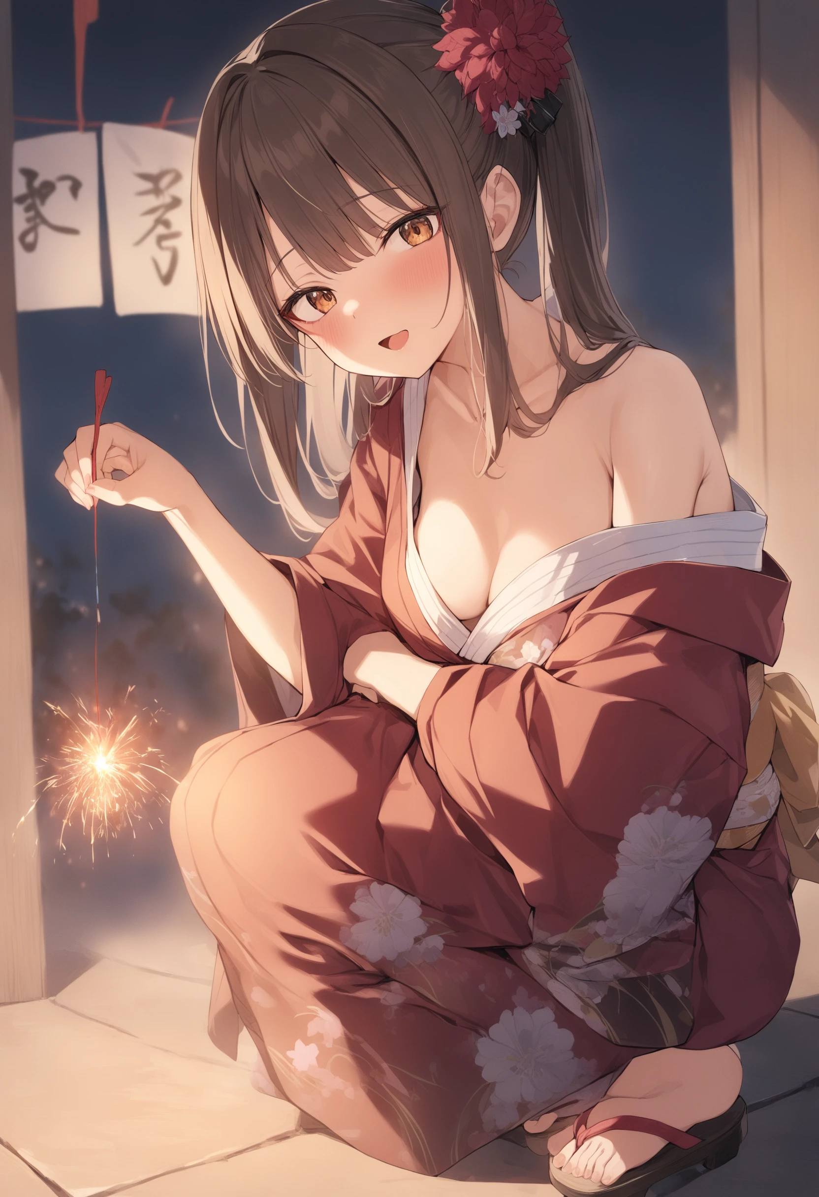 1girl, <lora:sdxl2-flat2-512b:-1>,medium breasts,
<lora:senkouhanabiXLv1:0.8>,senkou hanabi,holding, squatting, night,japanese clothes, kimono, yukata, floral print,
masterpiece, best quality,
