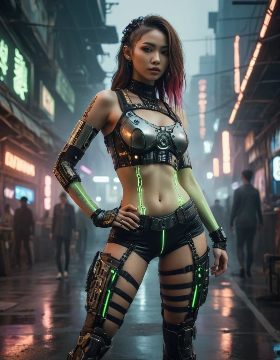 (close shot, zoomed in face portrait:1.3) (Cyberpunk style:1.5) photo of a chuckling, (closed mouth:1.5) slutty stunning slender 20 year old (Cambodian:1.3) ( glowing robotic eyes:1.3) woman with long brunette hair, dark brown eyes, ((giant naked breasts:1.3)), big ass, (makeup, eyeliner, eyeshadow, lipstick:0.9), (pores:0.3), (goosebumps:0.5), (film grain:0.7).
She is wearing a (platform heels:1.1). (((naked))), (((topless)))
She is seductively dancing facing towards camera, in a dark dystopian Cyberpunk waterfront, neon lights in the background. evening, foggy. (((naked)))
detailed skin texture, detailed cloth texture, detailed face, (intricate sharp details:1.5), ultra high res, implants, (((nsfw))), (((naked))), (((small nipples))), ((black hair with purple highlights)), (((riding a cyberpunk motor cycle))),