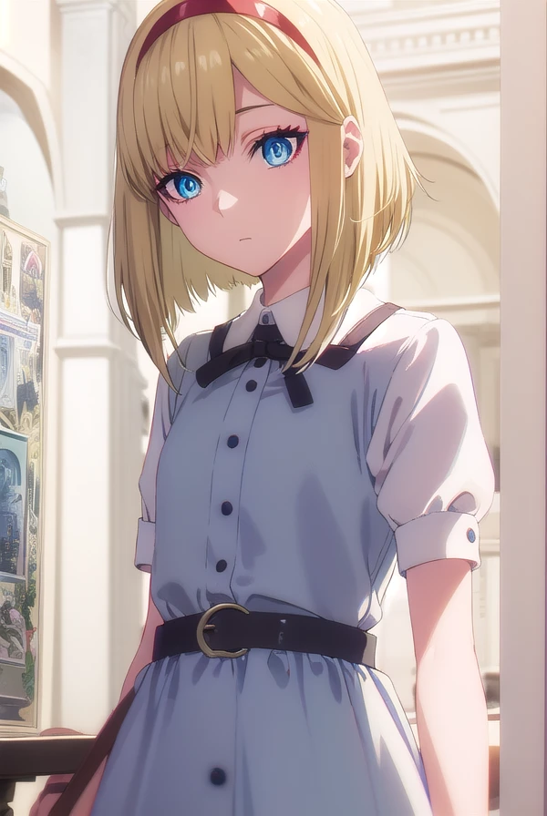 taktopdestiny, <lora:taktop destiny s1-normal-lora-nochekaiser:1>,
destiny, short hair, bangs, blue eyes, blonde hair, hairband, medium hair, red hairband,
BREAK dress, short sleeves, puffy sleeves, belt, white dress, puffy short sleeves, collared dress,
BREAK outdoors,
BREAK looking at viewer, (cowboy shot:1.5),
BREAK <lyco:GoodHands-beta2:1>, (masterpiece:1.2), best quality, high resolution, unity 8k wallpaper, (illustration:0.8), (beautiful detailed eyes:1.6), extremely detailed face, perfect lighting, extremely detailed CG, (perfect hands, perfect anatomy),