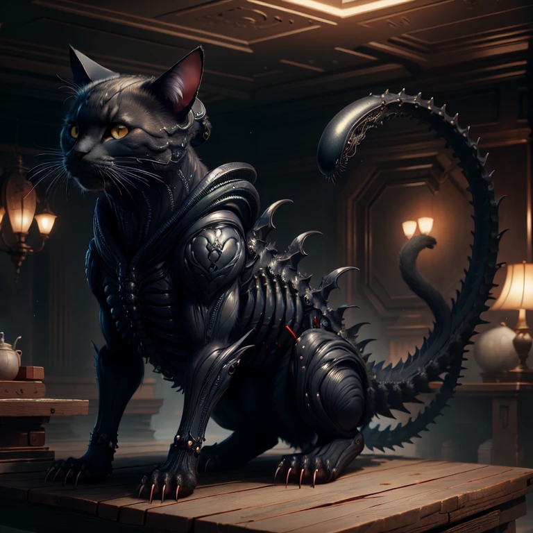 masterpiece, best quality, absurdres, <lora:XenomorphDNA:1.0> xenomorphdna, cat