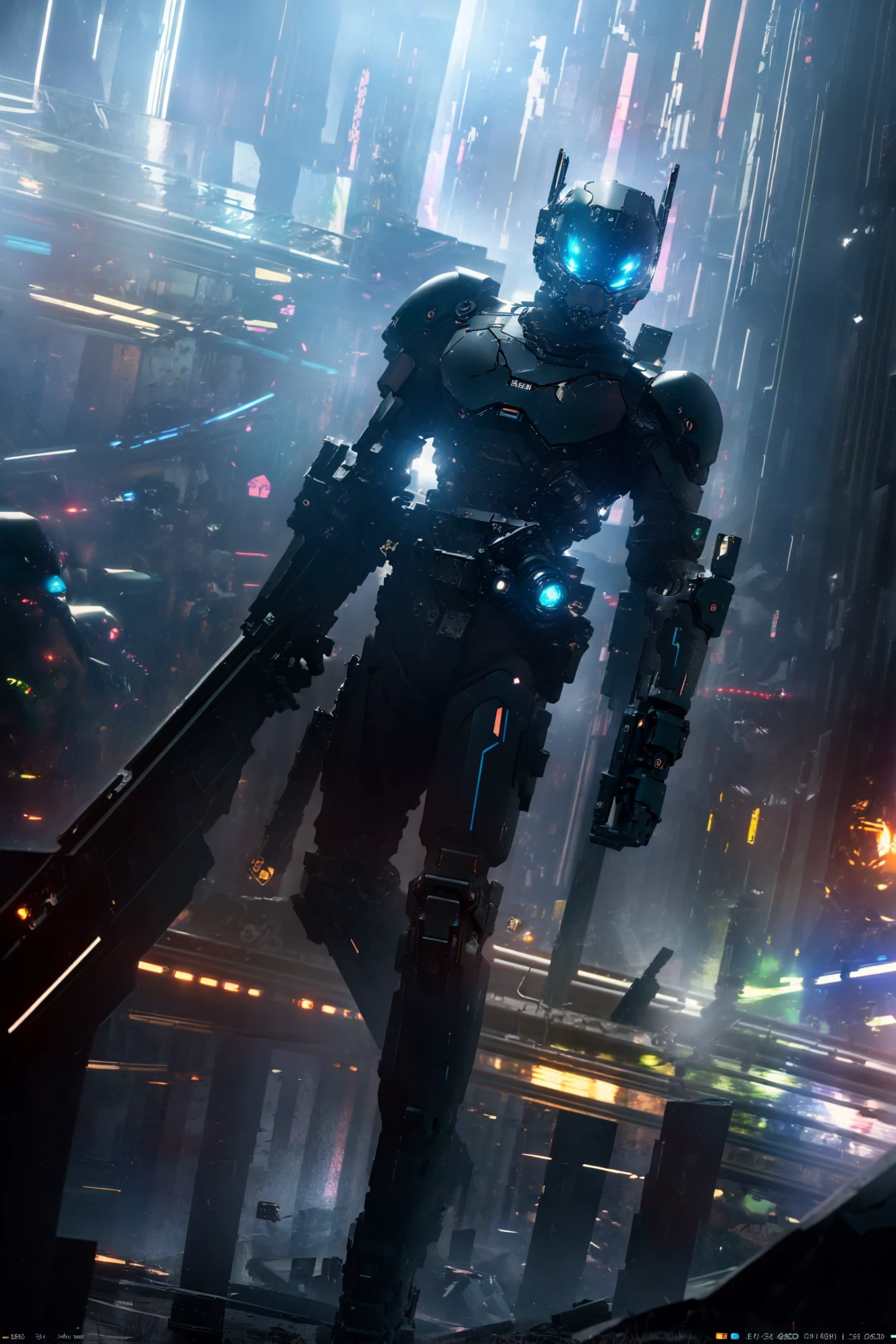 (masterpiece,top quality,best quality,official art,beautiful and aesthetic:1.2), Dynamic Angle, Perspective, High Point,pov
A shot with tension(sky glowsVisual impact,giving the poster a dynamic and visually striking appearance:1.2),
<lora:~Q?-[SZkfX xuer cyberwarrior:0.8>