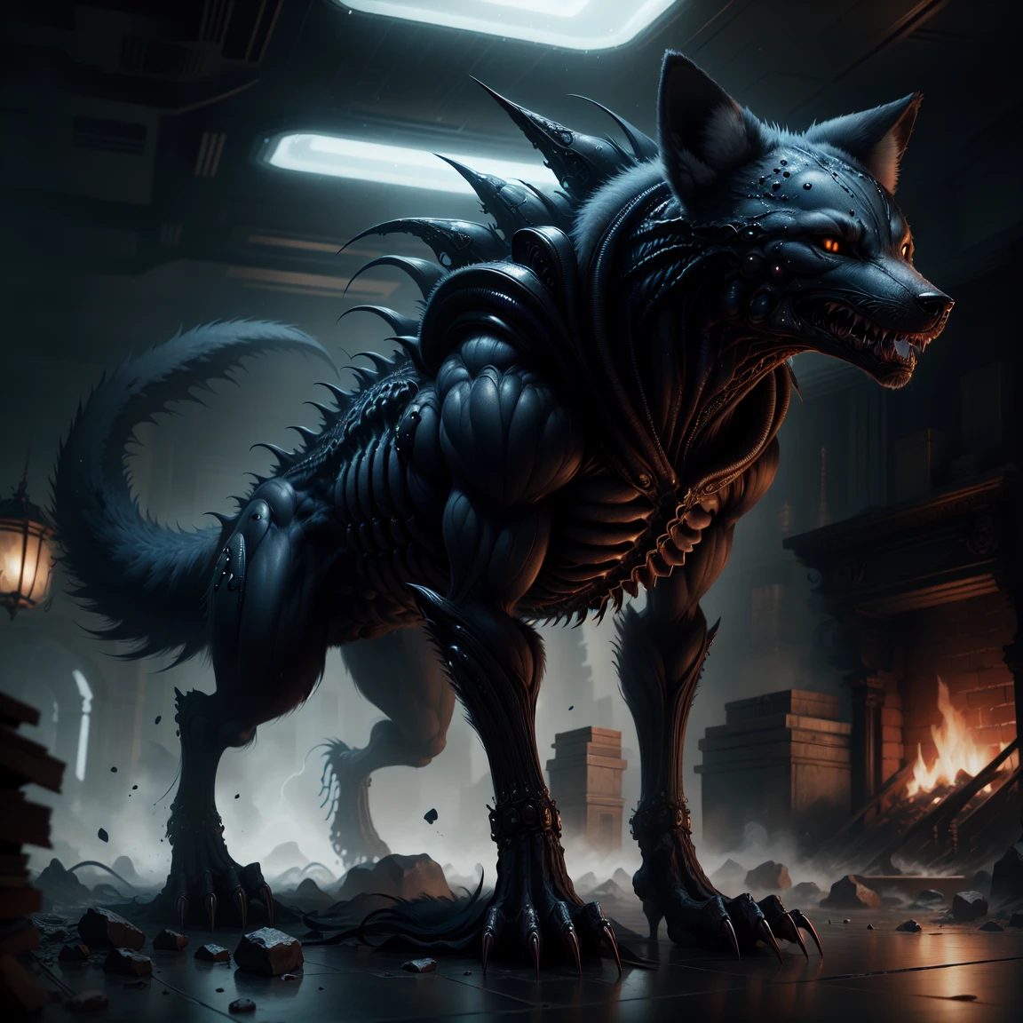 masterpiece, best quality, absurdres, <lora:XenomorphDNA:1> xenomorphdna, wolf,
