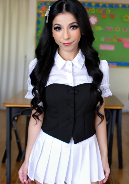 <lora:K3nz13R33v3s_v1:1>,  high quality, high resolution, K3nz13R33v3s girl, black hair, long hair, slim, teacher in formal outfit, mascara,