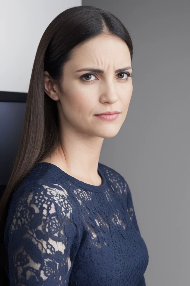 Portrait photo of chr1sfl0r3s woman, in a television show, confused