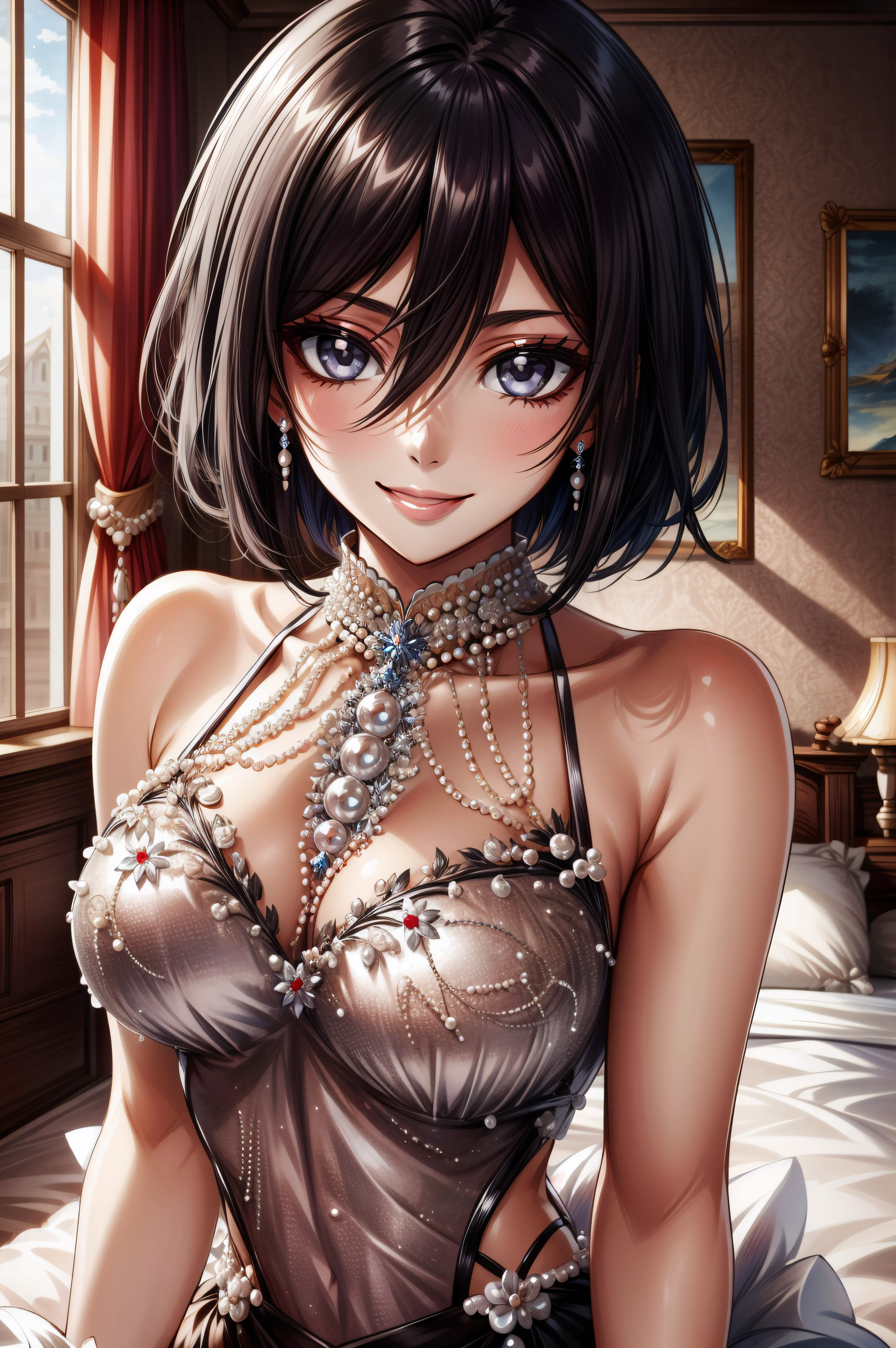 (masterpiece, best quality), <lora:mikasa ackerman-lora-Faxtron:0.8> mikasa ackerman, short hair, black hair, hair between eyes, black eyes, light smile, <lora:edgPearlDressv1:0.8> edgpearldress, (dress made of pearls), wearing edgpearldress,
<lora:add_detail:0.8>,