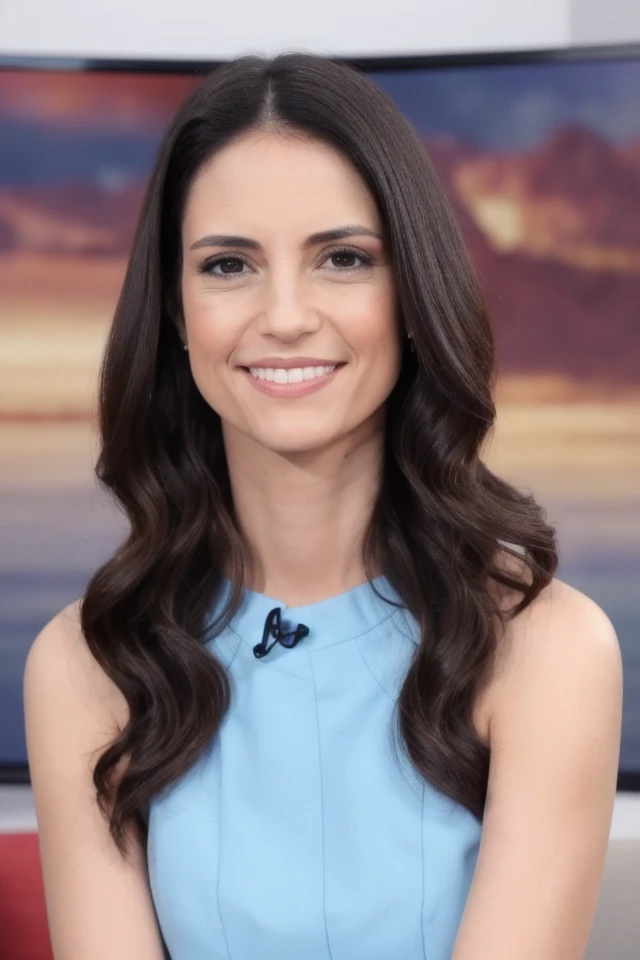 Portrait photo of chr1sfl0r3s woman, in a television show, smiling