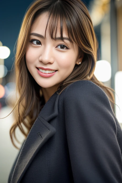 1girl,(RAW photo, best quality), (realistic, photo-realistic:1.4), masterpiece, an extremely delicate and beautiful, extremely detailed, 2k wallpaper, Amazing, finely detail, extremely detailed CG unity 8k wallpaper, ultra-detailed, highres, soft light, beautiful detailed girl, extremely detailed eyes and face, beautiful detailed nose, beautiful detailed eyes,cinematic lighting,perfect anatomy,slender body,smiling ,(bokeh:1.3)
in front of izakaya,narrow street like nakano,lights reflected on wet floor,after rain,night time,shop sign lights,winter night
wearing cashmere jacket
 <lora:shidayuumi_lora:0.8>
