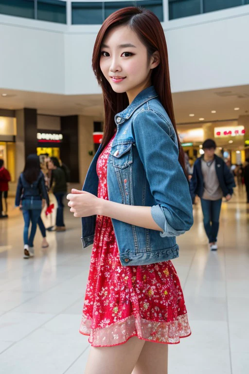 RAW 8k, taken by a Zeiss DLSR Lens, 3/4 shot,
realistic shot of taiwanese woman, thorn dress, denim jacket, slim,
indoors, at crowded mall