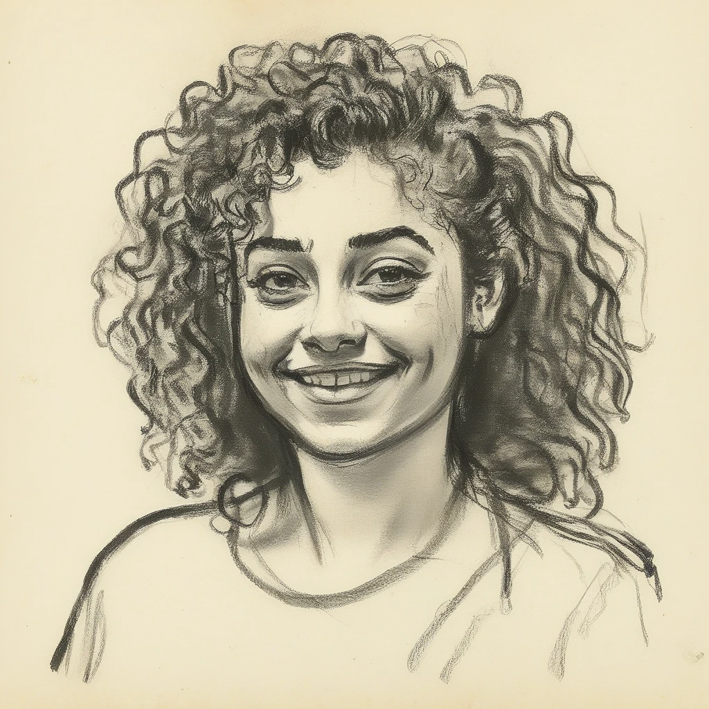 <lora:rough_sketch_xl_v2:1> rough sketch of a beautiful woman with curly hair looking at camera slightly smiling