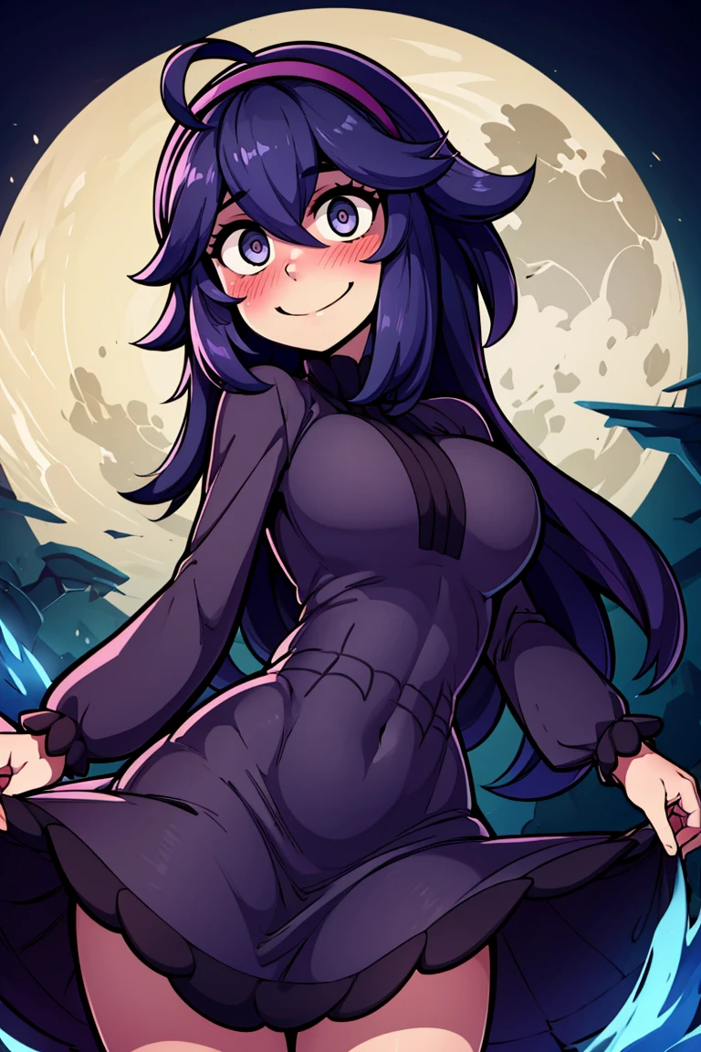 ((masterpiece,best quality)), absurdres, <lora:Hex_Maniac_Pokemon:0.8>, Hex_Maniac_Pokemon, solo, smiling, looking at viewer, cowboy shot, cinematic composition, purple dress, busty, crazy eyes, full moon, blush, 
 <lora:add_detail:0.5>,