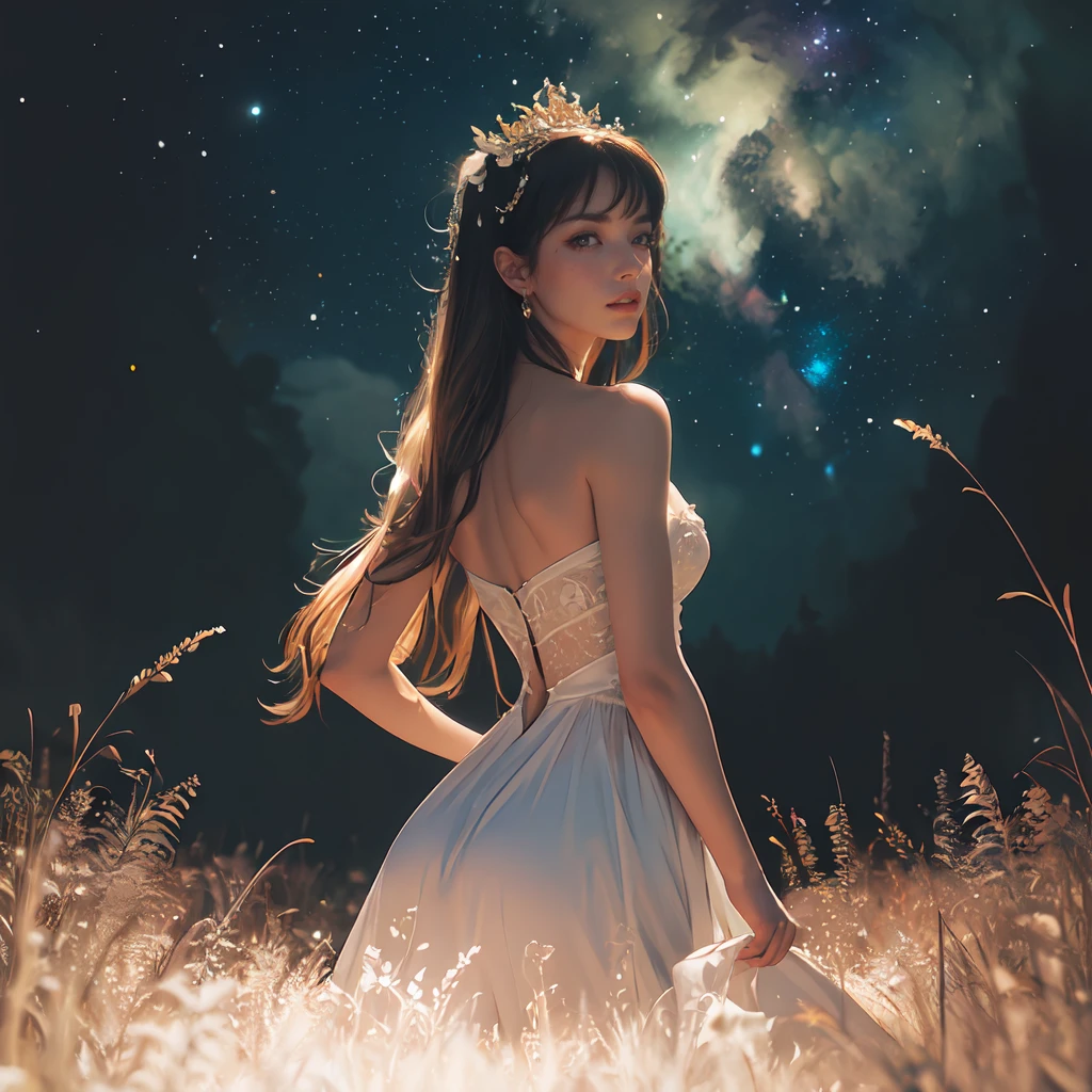 ((best quality)), ((extremely detailed)), (masterpiece, top quality, best quality, beautiful and aesthetic:1.2), (detailed background), 1girl, (stylized by Toyo Ito:1.1) and (Harry Callahan:1.3) and (Eleanor Fortescue-Brickdale:0.9) and (Robert Bateman:1.3) , professional charcoal art, mundane Octane render, elegant Crochet of an insane details, Enchanting [Radiant:Delightful:8] White and Rose Pink Panamanian ([Summer Camp:Venusian atmosphere:5]:1.3) , it is engraved with Soft and Otherworldly patterns, it is made by Jaguar, complex deep green background, crowded grass and Draco constellation in background, at Golden hour, Wide view, Masterpiece, Dark and Gritty, Hippiepunk, back-light, telephoto lens, Dark hue, Dufaycolor Photograph, Stellar evolution, most beautiful artwork in the world, Best quality