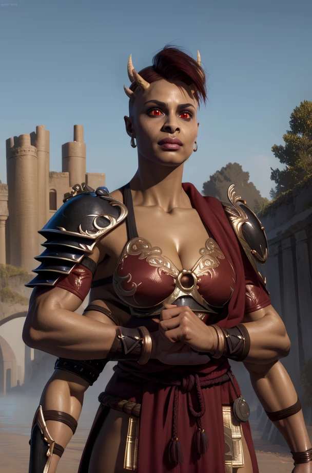 Sheeva,small horns,red eyes,short hair,
red robes. armor,cleavage,serious,extra arms,four arms,multiple arms,
morning,outside,
standing,upper body,
mortal kombat,
(insanely detailed, beautiful detailed face, masterpiece, best quality),<lora:Sheevamk11:0.8>,