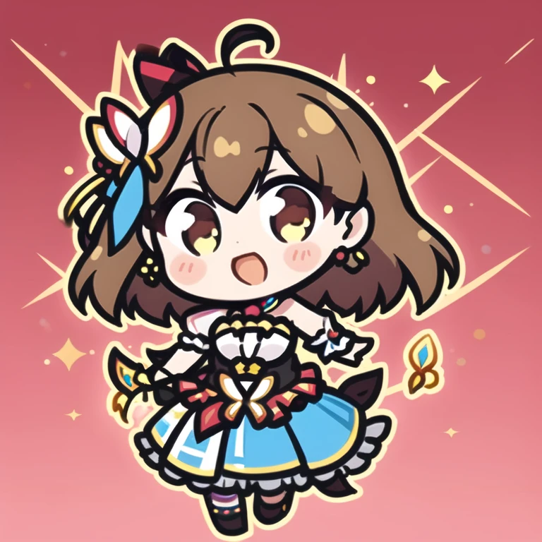 e7idol-sp1, hair ribbon, idol dress, accessories, ribbon, ahoge, 1girl, solo, chibi