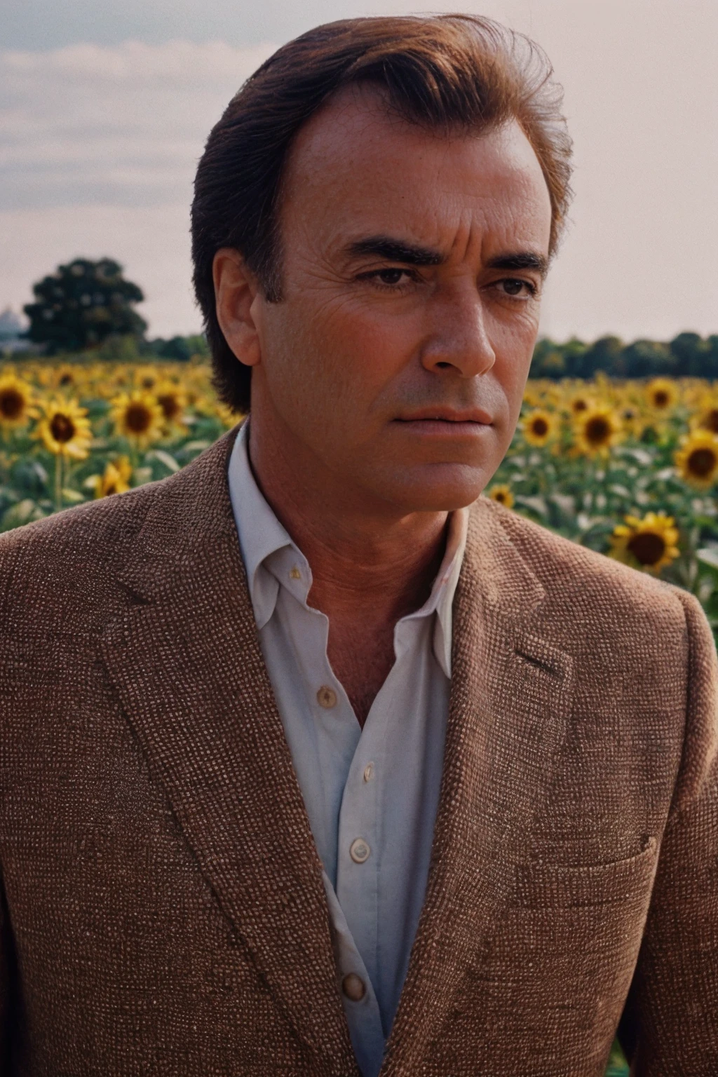 analog film photo solo, tstyle, realistic, ((vintage photo)), (((man:1.5), (male:1.5), person, 1boy, caucasian man)), (((angry,annoyed):1.2)), (((brown suit:1.3))), ((sunflower field)), ((dynamic poses)), high detailed, (cinematic shot:1.3), PA7_Human-Likeness, (PA7_Photo-BW:1.2), 8k, clear facial features, pastel themed colorgrade, in style of Helmut Newton, <lora:PAseer-SD15-LCM Quick:1> <lora:picxer_real:.5> <lora:ReaLora:.2> skin <lora:TStyle_-_Photography_Style:.4>  <lora:[AU]_-_Thaao_Penghlis:1> thaaopenghlis  . faded film, desaturated, 35mm photo, grainy, vignette, vintage, Kodachrome, Lomography, stained, highly detailed, found footage