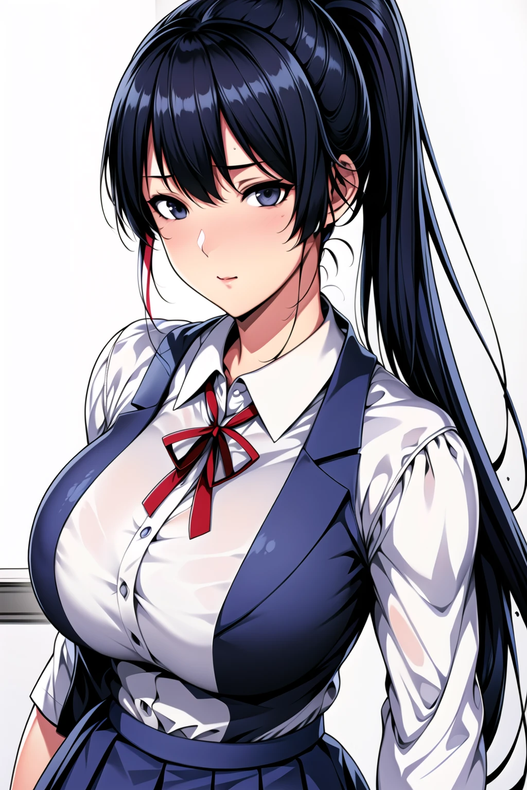 (best quality:1.2), 1girl, (fisheye, on side, confused, gradient hair, long hair, spiked hair, quad braids, large_breasts, classroom),