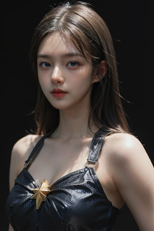 <lora:Amia:0.8>,Round face,Kawaii,1girl,solo,realistic,long hair,black hair,looking at viewer,simple background,lips,brown eyes,portrait,closed mouth,(black background:1.3),<lora:cptmarvel-nvwls-v1:1>, cptMarvel,bodysuit,red gloves,belt,, best quality , masterpiece, illustration, an extremely delicate and beautiful, extremely detailed ,CG,unity,8k wallpaper, Amazing, finely detail, masterpiece, best quality,official art,extremely detailed CG unity 8k wallpaper,absurdres, incredibly absurdres, huge filesize , ultra-detailed, highres, extremely detailed,beautiful detailed girl, extremely detailed eyes and face, beautiful detailed eyes,light on face,