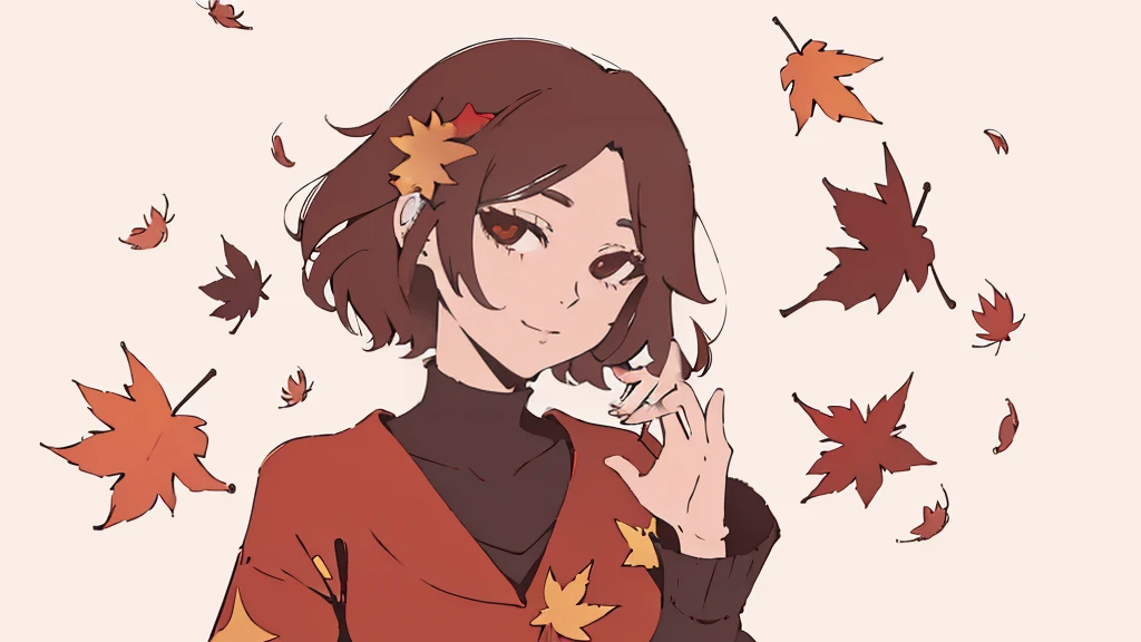 masterpiece, high quality, highres,autumn leaves,  simple background, flat colors, <lora:flat colors:1>
