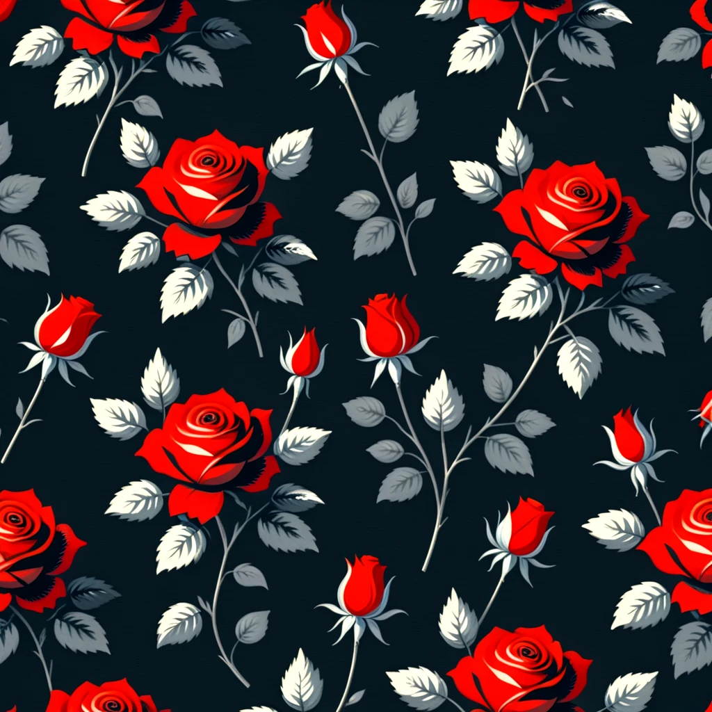 <lora:Allover-Floral:.7> Ditsy, Floral, Rose, Red and Black, Formal, Vintage, Seamless