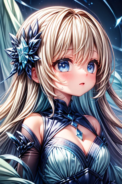 (blue theme:1.3), best quality,Epic,highly detail,Illustration,Cover,enigmatic figure,draped in translucent fabric,crystals adorning hair,dreamlike swirl,pastel hues,soft light,evoking calm serenity and elusive beauty,Non-representational,colors and shapes,expression of feelings,imaginative,highly detailed