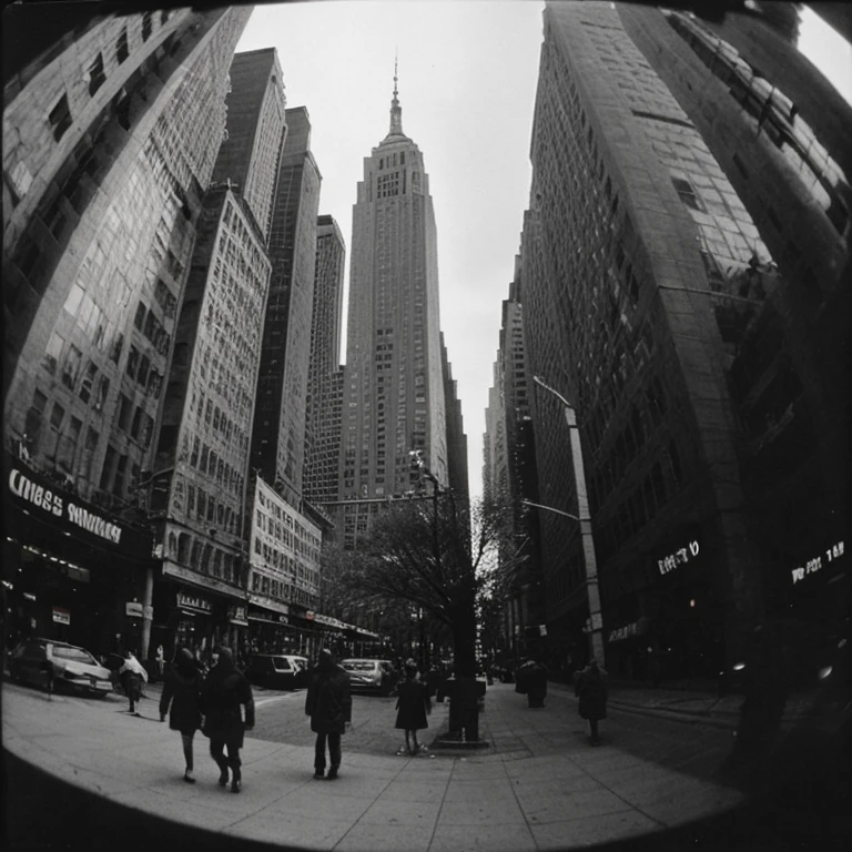 new york, twin towers, <lora:Fisheye-8mmlens:0.4>, fisheye8mmv1beta, lens, epiCPhoto, film grain, vintage