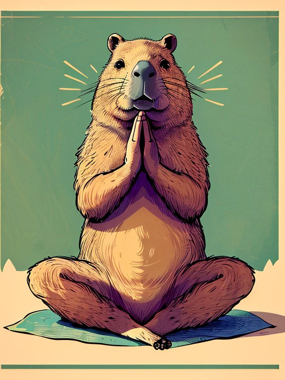 master piece, high quality, A capybara, yoga instructor, leggings teaches flow, J_poster <lora:J_poster:0.8>