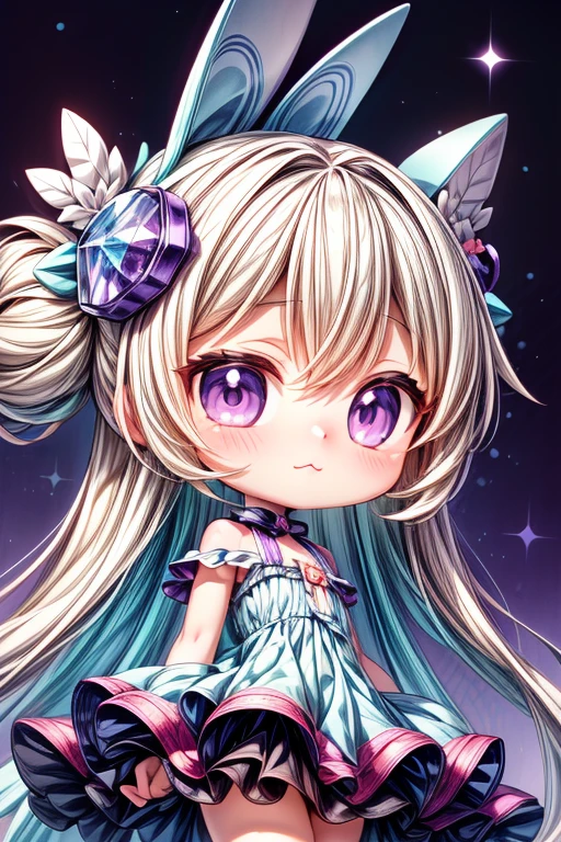 (extremely detailed CG, unity, 8k wallpaper:1.2), EarthKawaii, (purple theme:1.3), best quality,Epic,highly detail,Illustration,Cover,enigmatic figure,draped in translucent fabric,crystals adorning hair,dreamlike swirl,pastel hues,soft light,evoking calm serenity and elusive beauty,Non-representational,colors and shapes,expression of feelings,imaginative,highly detailed, professional_artwork, looking_away, cute, kawaii, :3, (wide_shot:1.2)