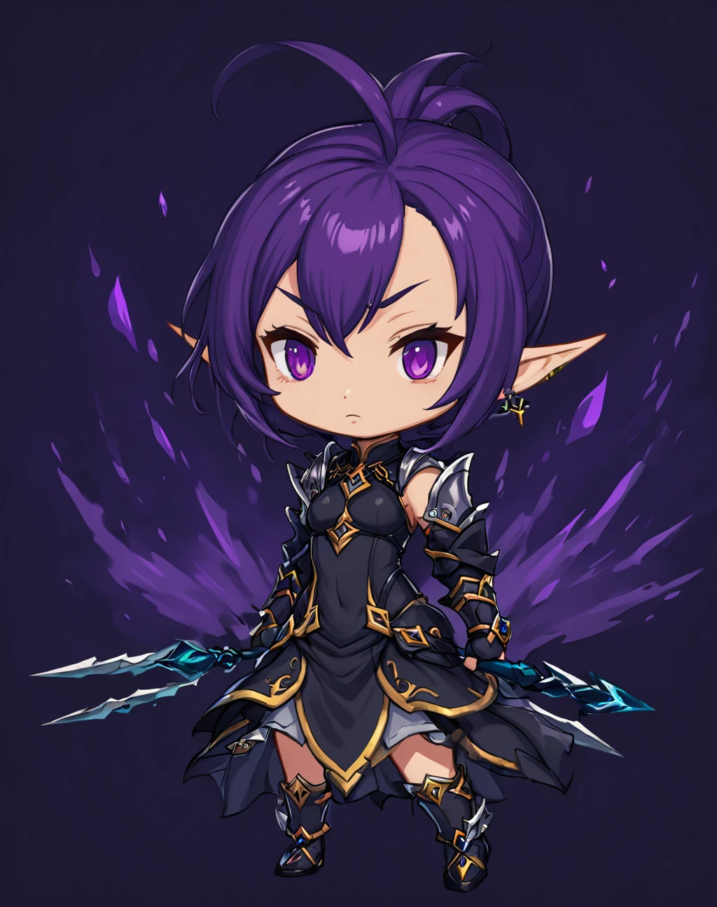<lora:Hyung-Tae_Chibi_style_-_XL:0.9> KChibi, dark elf, assasin, HD, 8K, cute art, chibbi anime style, cutesy,pastel colors,