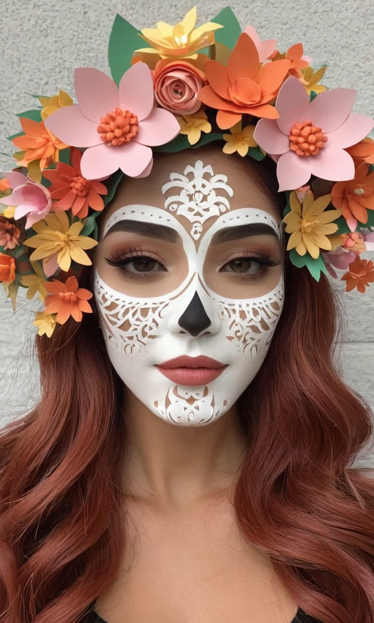 (( woman in katr1na face paint:1,flower crown )),<lora:CatrinaMulti_byDevDope.safetensors : 0.5>