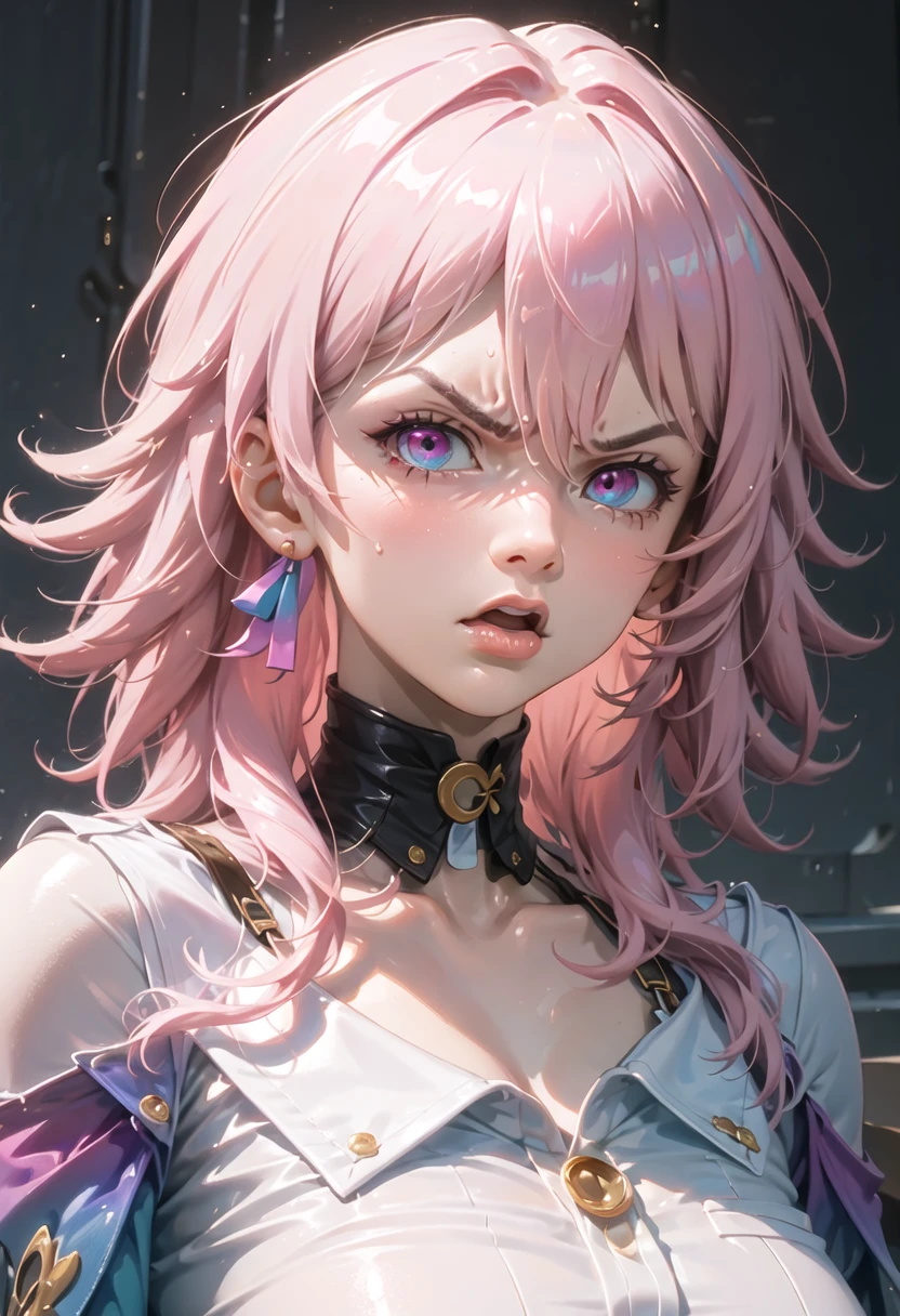 best quality, masterpiece, highres, solo, {march_7th_starrail:0.90}, angry, annoyed, portrait, looking at viewer