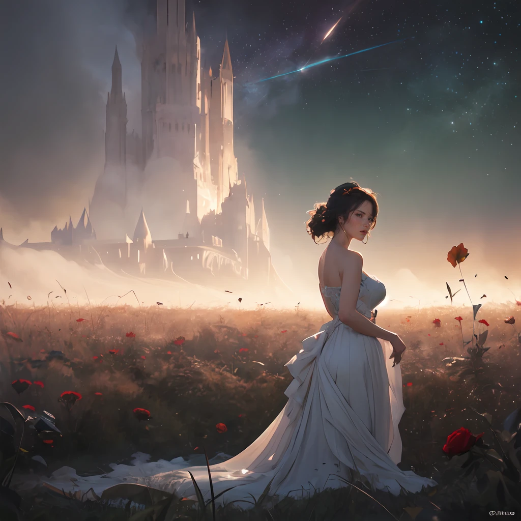 ((best quality)), ((extremely detailed)), (masterpiece, top quality, best quality, beautiful and aesthetic:1.2), (detailed background), 1girl, (stylized by Toyo Ito:1.1) and (Harry Callahan:1.3) and (Eleanor Fortescue-Brickdale:0.9) and (Robert Bateman:1.3) , professional charcoal art, mundane Octane render, elegant Crochet of an insane details, Enchanting [Radiant:Delightful:8] White and Rose Pink Panamanian ([Summer Camp:Venusian atmosphere:5]:1.3) , it is engraved with Soft and Otherworldly patterns, it is made by Jaguar, complex deep green background, crowded grass and Draco constellation in background, at Golden hour, Wide view, Masterpiece, Dark and Gritty, Hippiepunk, back-light, telephoto lens, Dark hue, Dufaycolor Photograph, Stellar evolution, most beautiful artwork in the world, Best quality