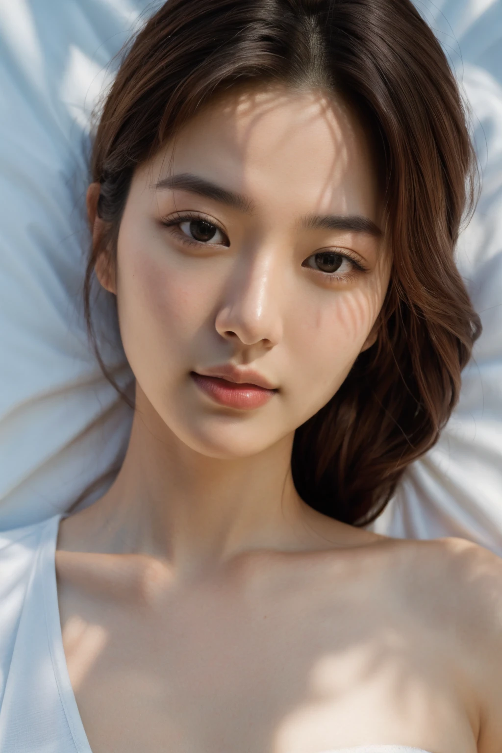 ((Top quality, 8k, Masterpiece: 1.3)), beauty, hidden face, 1 girl, beauty: 1.3, slender abs: 1.1, beautiful clothing, random hairstyle, (sitting on bed), ultra-detailed face, highly detailed lips, detailed eyes, double eyelids, exposed cleavage,