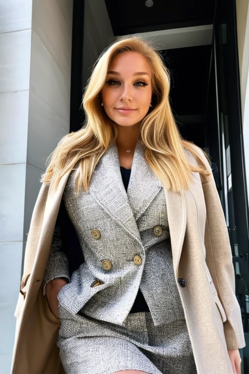 <lora:Ch3rr9Bl0ss0m_v1:1>, high quality, high resolution, blonde hair girl, looking at viewer, business woman in formal outfit, jacket, coat, winter, big breasts, Ch3rr9Bl0ss0m