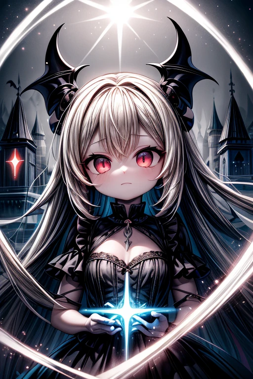 greyscale, (black theme, gothic theme, dark, multicolored_eyes, gothic, gothic_castle, vampire, cemetery:1.3), vibrant universe,colors beyond reality,pulsating backdrop,sparkling magic,adventure,joy,curiosity,kaleidoscope patterns, long_hair, multicolored hair,shimmering strands,wide eyes,surrealism,whimsy,fantastical elements,serene contemplation,fluorescent blues,luminous creatures,dynamic energy,tranquil moment,kaleidoscopic flora and fauna,radiant colors,imaginative composition, Yulia, fractal art, colorfield painting, (shine effects, seraph effects, lighting effects:1.1), closed mouth, (close-up:0.9), solo