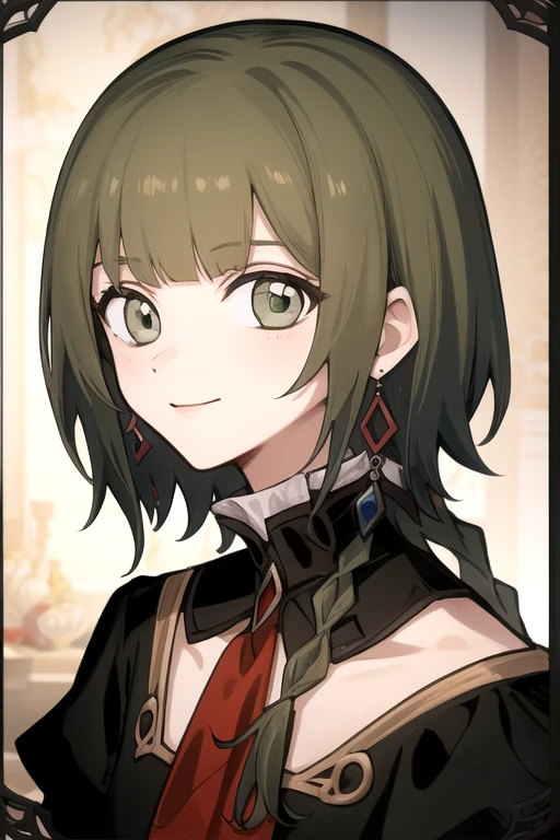 ((masterpiece)),(best quality),official art,extremely detailed CG,unity 8k wallpaper,ultra detailed,beautiful detailed eyes,extremely detailed face,1girl,solo,upper body,(portrait:1.5),looking at viewer,facing viewer,smile,nina handel,very long hair,green hair,side braid,earrings,green eyes,blunt bangs,jewelry,brooch,red ascot,black dress,puffy sleeves,juliet sleeves,long sleeves,red skirt,black socks,high heels,<lora:Nina Handel(vp)>,