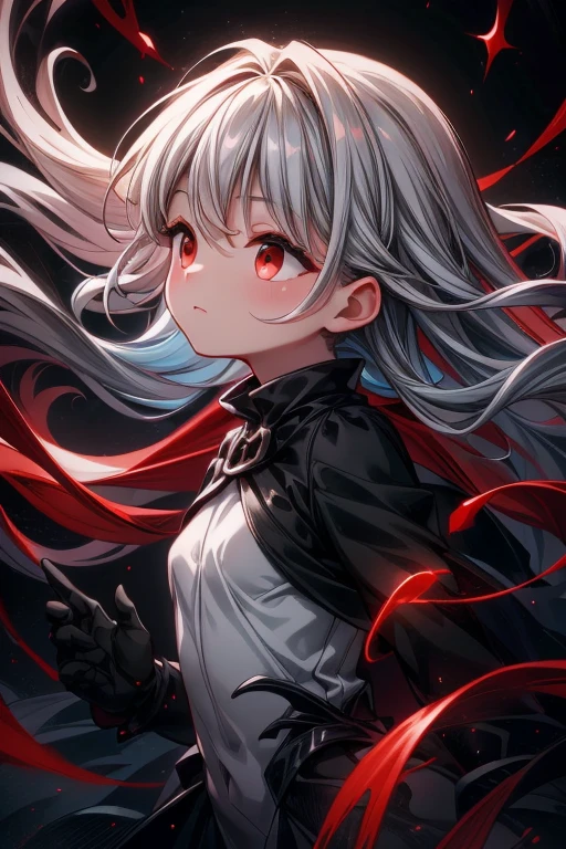 A once-in-a-millennium masterpiece, A photo that can never be taken again, Absurd high resolution, (Expressionless), (Red tears flow from the eyes:1.2), vampire, woman, Silver Hair, Red eyes, Big eyes that draw you in, White clothes, Red dyed clothes,There are red spots all over, Red from the mouth,Cowboy Shot、From above、Tabletop