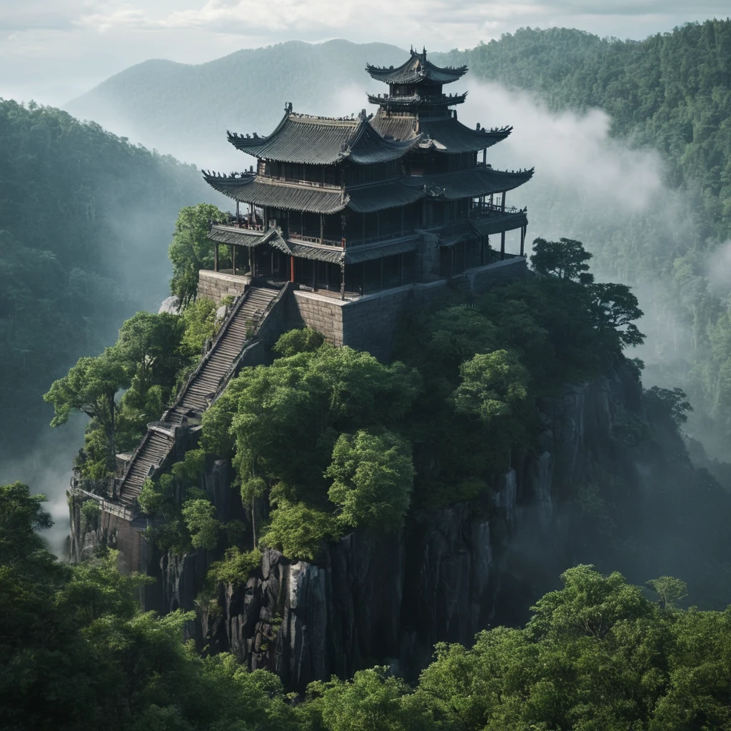 professional 3d model of <lora:LoDe+Ro style:1>
a small building on top of a mountain,outdoors,sky,day,cloud,water,blurry,tree,no humans,depth of field,scenery,mountain,architecture,east asian architecture,castle,waterfall,fog,LoDe+Robots Style,Love Death + Robots style,Love,Death & Robots style,animated,horror,dark,black,apocalyptic,dystopian,domination,high angle,from above,haze,forest , dramatic light, cyberpunk, LoDe+Ro style, octane render, highly detailed, volumetric, dramatic lighting