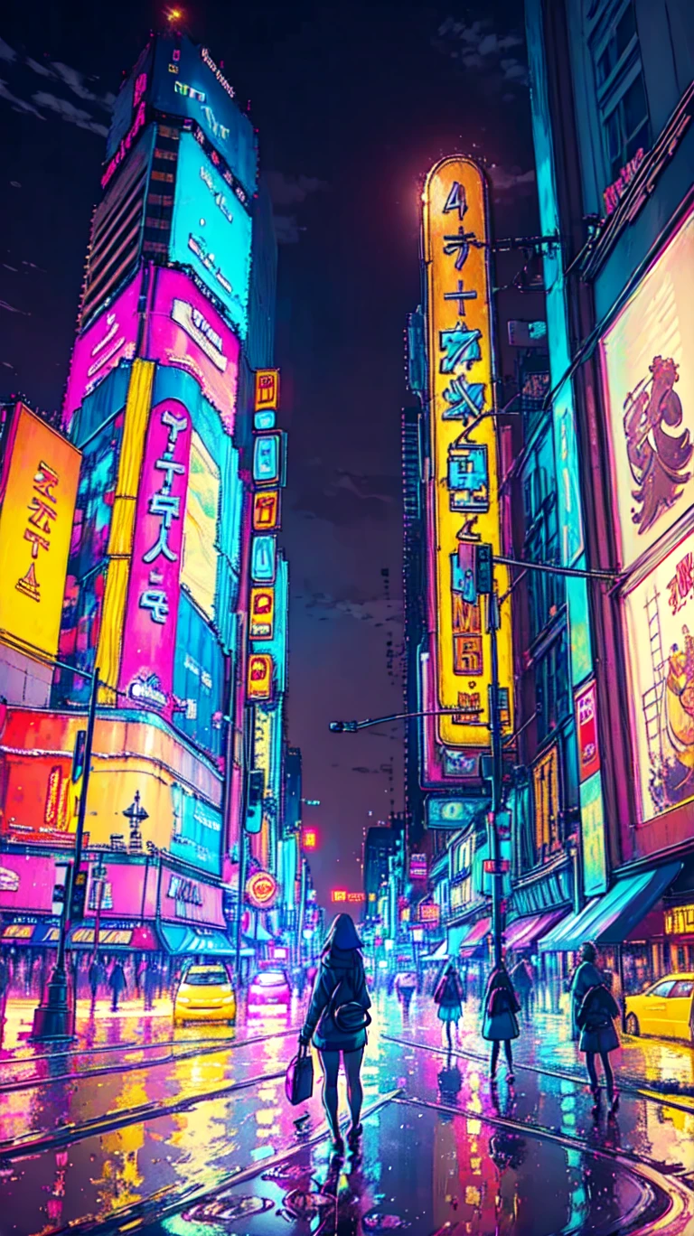 city street, neon signs, wate puddles, night, <lora:YuumeiArtV2_LoRa-000007:0.8>