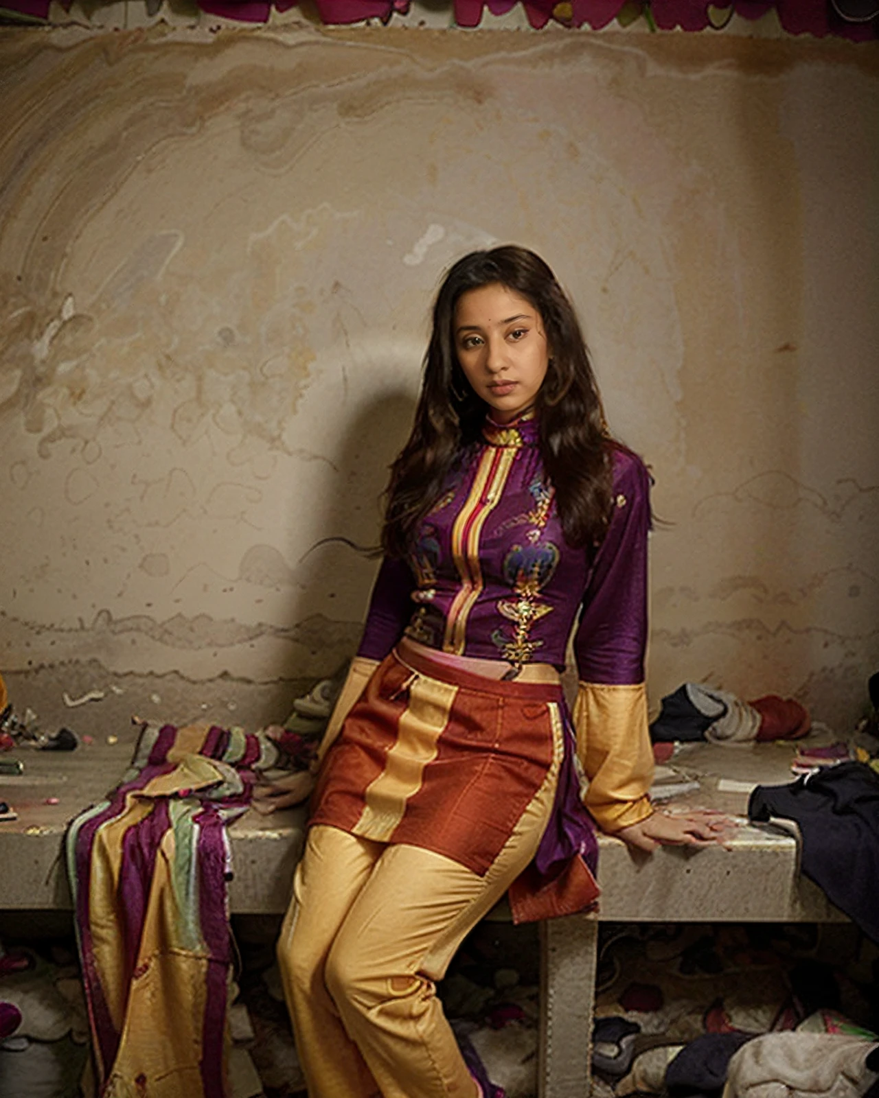 In this portrait, a beautiful 20-year-old female Instagram model is captured in a fully dressed and tasteful manner. She is wearing violet intricate leggings with a desi design that showcases traditional patterns and craftsmanship.
The lighting setup features rim lighting, which adds a delicate glow around the edges of her form, highlighting her silhouette. Key lighting is strategically placed to illuminate her face and attire, bringing out the fine details and textures of the intricate leggings. The light background provides a clean and minimalistic setting that enhances the focus on the model.
Her pose is confident and poised, reflecting both her beauty and the allure of the desi attire. The overall composition of the portrait, combined with the careful lighting and background choice, creates a captivating and elegant image that is both aesthetically pleasing and artistically refined.