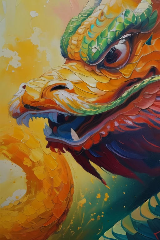1 gragon,oil paint,more detail,masterpiece,high quality,highres,oil painting \(medium\),absurdres,colorful,oil_painting,