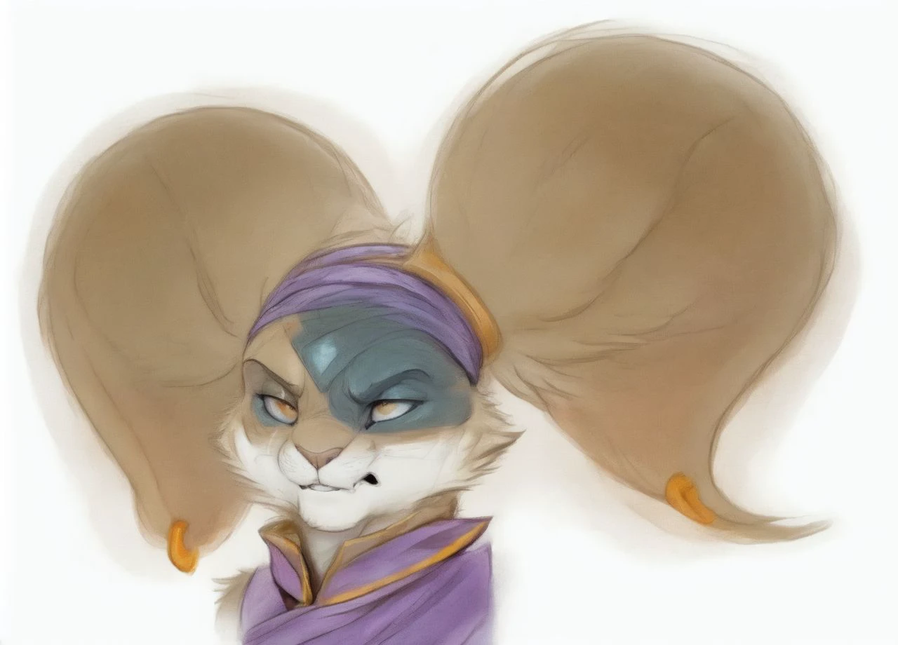 1girl,
solo,
rabbit,
bunny,
female,
jewel,
<rage:1.3>,
<frown:1.3>,
collar,
ring earrring,
fangs,
small tits,
cleavage,
blue jewel,
kaze ears,
weakened,
ears curled in a bun,
chinese hairstyle,
angry,teeth,
eyes bulge,
bulged eyes,
curled ears,
bun,
double bun,
bandana,
robe,
purple robe,
covered tits,
qipao,
purple qipao,
gold trim qipao,
purple bandana,
standing,
bindi,
gold earrings,
earrings,
feet bandages,
bandages,
<lora:Typhoon_Kaze-20:1>, (by enro the mutt, by nezumi, by rajii, by, honovy,:1.1) best quality, good quality,