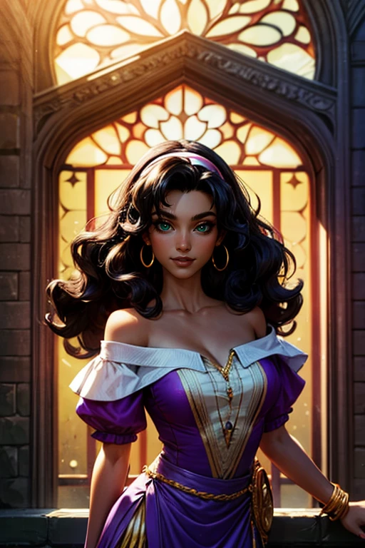 masterpiece, best quality, ultra detailed,8k, 4k, intricate,highly detailed,detailed face,(extremely detailed fine touch:1.2), (natural light, sun light, light rays, dappled light, reflection, shadows, ray tracing:1.2),hourglass body ,complex background, many elements in the background
BREAK
esmeralda, 1girl, solo, jewelry, dark skin, long hair, bracelet, black hair, dark-skinned female, green eyes, earrings, dress, smile, bare shoulders, hairband, looking at viewer, big hair, off shoulder
BREAK
half body,park background
BREAK
<lora:more_details:0.5>, <lora:esmeralda:0.7>