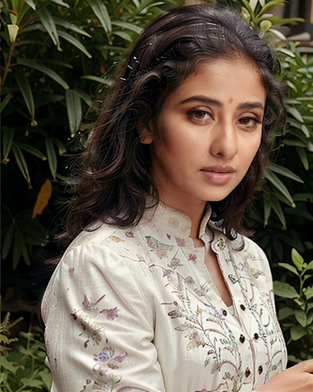 ultrasharp photo of a koir woman wearing intricate high-neck Patiala Suit, looking at camera, anatomically correct, powerplant background  <lora:koir_Manisha_Koirala_SD15_LoRA_AdamW_local_20imgs:0.8>