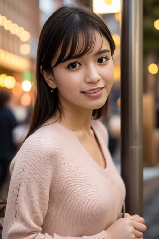 1girl,(RAW photo, best quality), (realistic, photo-realistic:1.4), masterpiece, an extremely delicate and beautiful, extremely detailed, 2k wallpaper, Amazing, finely detail, extremely detailed CG unity 8k wallpaper, ultra-detailed, highres, soft light, beautiful detailed girl, extremely detailed eyes and face, beautiful detailed nose, beautiful detailed eyes,cinematic lighting,perfect anatomy,slender body,smiling ,(bokeh:1.3)
in front of izakaya,narrow street like nakano,lights reflected on wet floor,after rain,night time,shop sign lights,winter night
wearing cashmere jacket
 <lora:kadoyaakiko_lora:0.8>