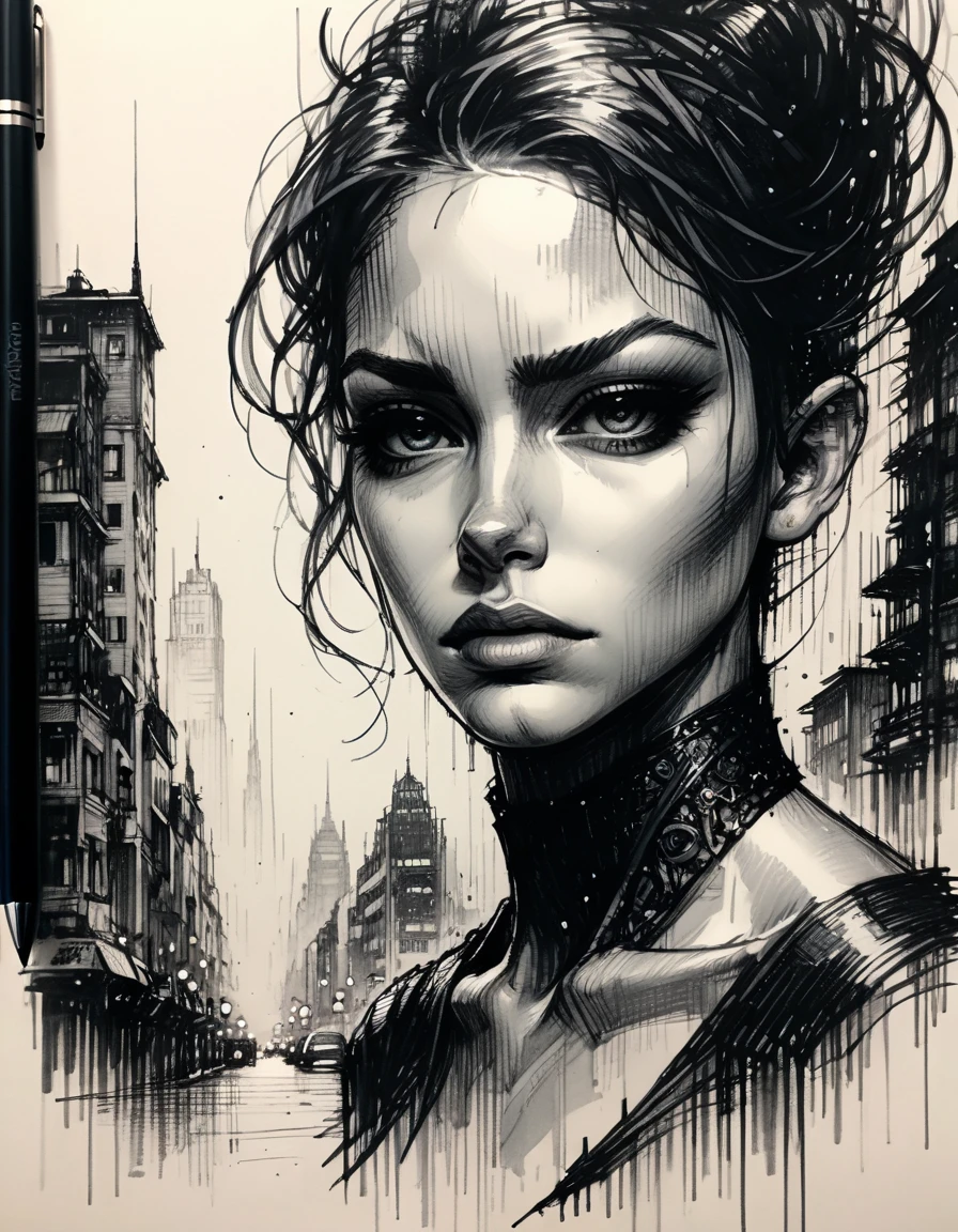 close-up, 8k, hdr, rgb, portrait, pen and ink, pencil sketch, intricate details, precisely drawn, Jeremy mann style, fine-line sketch, pen and ink sketch, black and white, traditional Art, perfect composition, beautiful detailed intricate, insanely detailed, chiaroscuro, masterpiece,, ral-fltpn <lora:ral-fltpn:1>