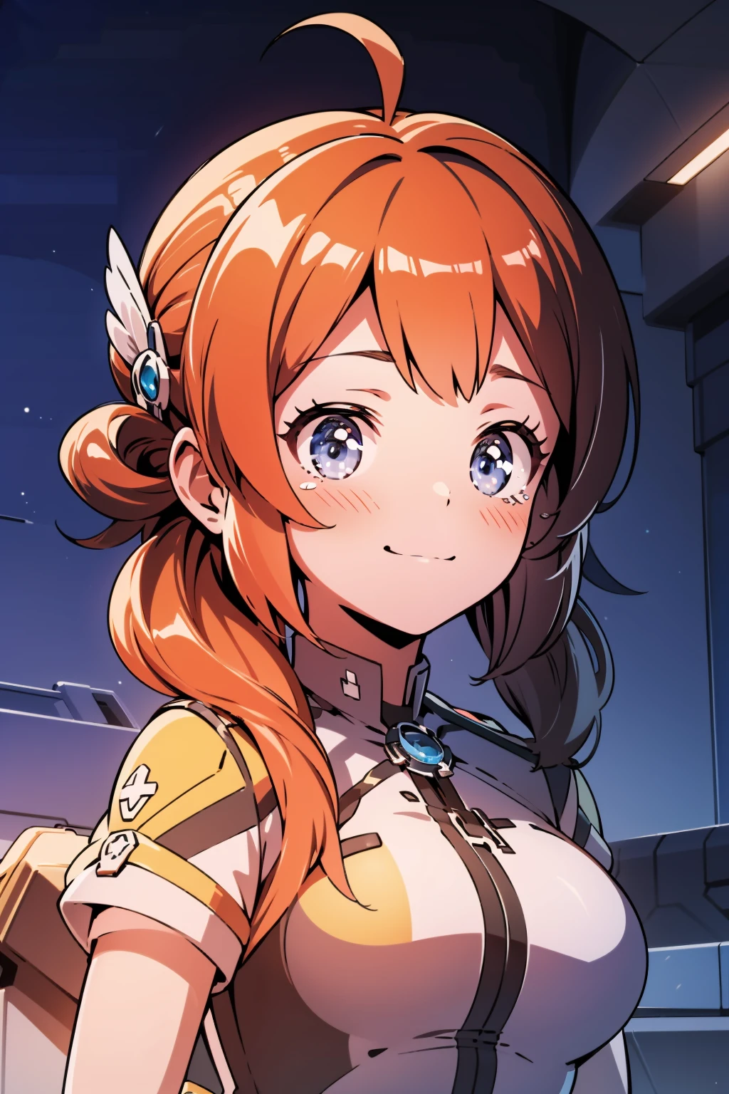 moe leahs-1, hair accessories, uniform, twintails, gloves, smile, blush, 1girl, solo, ahoge, night, star, backlight, tears