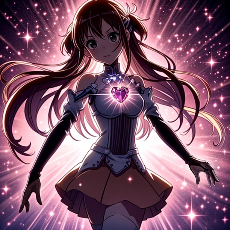 ((top quality, 8k wallpaper)),(masterpiece, best quality),extremely detailed,high definition,(official art:1.3),(((anime screencap,black outline))),<lora:more_details:0.3>,<lora:LCM_LoRA_Weights_SD15:1>,1girl, solo, BREAK <lora:asuna_(sao)_v1:0.75>,aaasuna,long hair,brown hair,braid,brown eyes,bare shoulders,armor,breastplate,white sleeves,detached sleeves,red skirt,pleated skirt,white thighhighs, BREAK <lora:heartChestGem:0.4>,(((silhouette,heart jewelry on chest,heart gem on chest))),