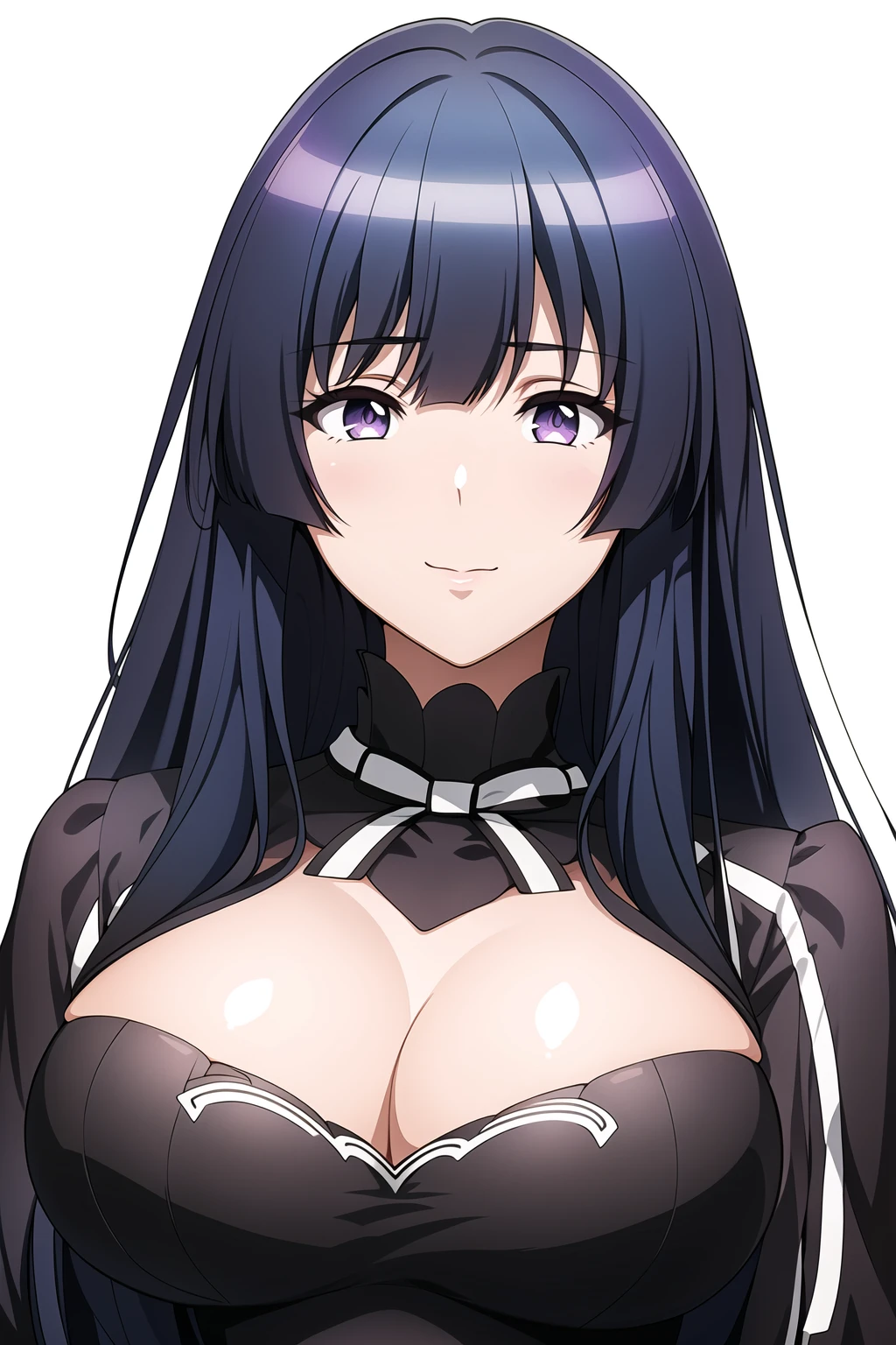 Simple White Background,
Black dress,long sleeves,cleavage cutout, ribbon,
<lora:Thea_SpyClassroom-KK77-V1:0.7>,
Purple eyes, Purple hair,bangs,Long hair,
<lora:Oda_Non_Style-KK77-V2:0.3>,<lora:more_details:0.1>,
1 girl, 20yo,Young female,Beautiful long legs,Beautiful body,
Beautiful Nose,Beautiful character design, perfect eyes, perfect face,expressive eyes,perfect balance,
looking at viewer,(Focus on her face),closed mouth, (innocent_big_eyes:1.0),(Light_Smile:0.3),
official art,extremely detailed CG unity 8k wallpaper, perfect lighting,Colorful, Bright_Front_face_Lighting,White skin,
(masterpiece:1.0),(best_quality:1.0), ultra high res,4K,ultra-detailed,
photography, 8K, HDR, highres, absurdres:1.2, Kodak portra 400, film grain, blurry background, bokeh:1.2, lens flare, (vibrant_color:1.2),professional photograph,
(Beautiful,large_Breasts:1.4), (beautiful_face:1.5),(narrow_waist),