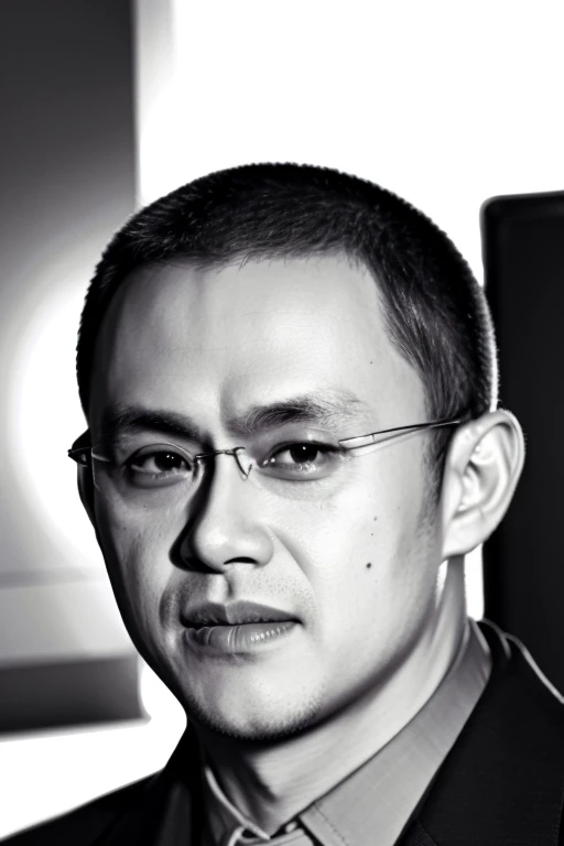 <lora:changpeng.ZHAO:1> 1 manï¼bust_shotï¼dim ï¼a focused financial traderï¼ï¼securities trading terminal background:1.2),crew cutï¼highresï¼depth of fieldï¼detailed faceï¼true skin textureï¼male_focus