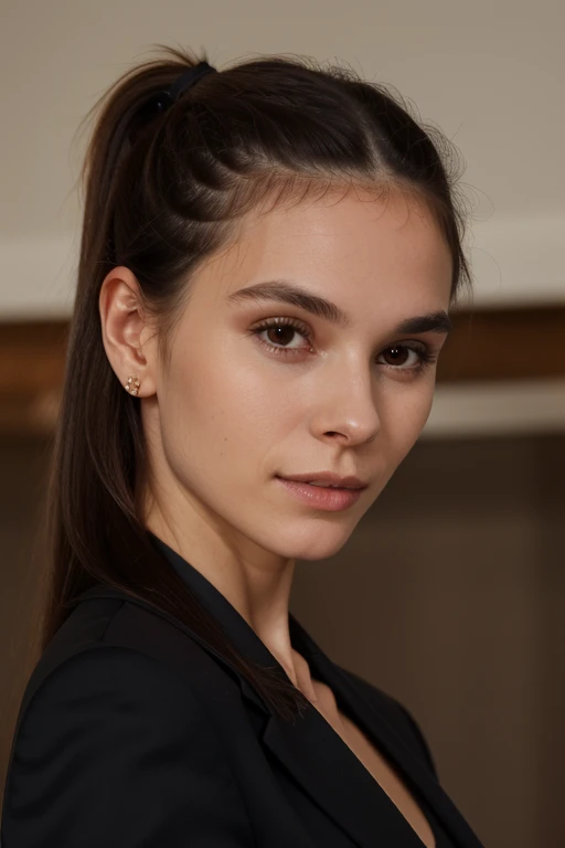 (masterpiece:1.3),(best quality:1.3),8k, highestres, absurdres, perfect composition, delicate, realistic proportions, ultra sharp, beautiful, stunning beauty, beautiful detailed eyes, textured skin, perfect face, Canon50,  perfect shadows,  symmetrical face, long ponytailhair,  l30nam1a, 1girl <lora:Wolvie_l30nam1a_v1.5:1> l30nam1a, woman, brown eyes, (jewelry), slim, Wolve_Colors_Rand1 business suit, trading floor background,